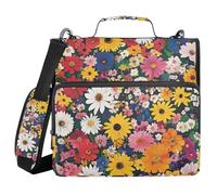 sanluoli Vivid Color Flowers Blooms 1.5-Inch 3-Rings Zippered Binder Bag with Shoulder Strap Includes Zip Pocket School Supplies Organizer Suitable for Middle School