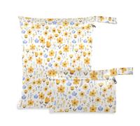 sanluoli washable bags for diaper 2 Pack travel essentials for baby with handles for beach, daycare (Yellow Little Fresh Flower Bloom)