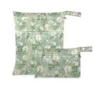 sanluoli washable bags for wet 2 Pack wet bag for swimsuit with handles for yoga, daycare (Fresh Little Daisy Pastoral Style)