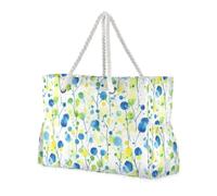 sanluoli Watercolor Art Leaves Blue Green Large Capacity Work Tote Bags with side pocketes Large Bag for Pool Gym Grocery Travel