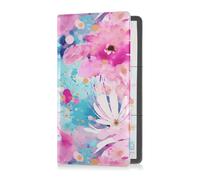 sanluoli Watercolor Peach Flower Blue Mix Pu Leather Car Registration and Insurance Holder Automobile Wallet Case Organizer for Essential Document, Driver License, Cards