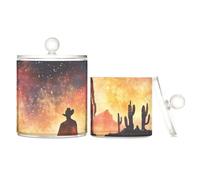 sanluoli Western Cowboy Cactus Starry Sky Clear Plastic storage containers with lid Bathroom Essentials Decorative storage bin for Cotton Swabs,Cotton Pads,Floss Picks,Paper Clips,s 2 Pack