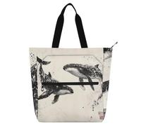 sanluoli Whale Swimming in The Air Book Bag Art Tote Bag for Boys Girls Women, Gothic Large Handbags Grocery Bag with Zipper for School Shopping Grocery Rainbow school supplies