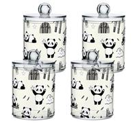 sanluoli White and Black Panda and bamboos Clear Plastic bins for storage with lid Dresser Essentials Decorative storage bin for Cotton Swabs,Cotton Pads,Floss Picks,Paper Clips,Hair Clips 4 Pack