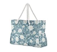 sanluoli White Beauty Flowers Retro Green Portable Personal Item Travel Bag with side pocketes Travel Tote Bag with cup holders on the side