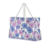 sanluoli White Purple Bold Lines Flowers Bloom Portable Duffel Bag Sports Tote with side pocketes Big Tote Bags with cup holders on the side