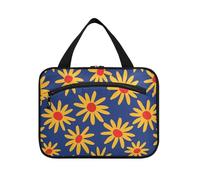 sanluoli Yellow Daisies Royal Blue hanging travel toiletry bag for men with hook, designer portable makeup bag organizer for travel essentials trip bolso de maquillaje para mujer, yellow daisies royal