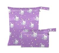 sanluoli zippered wet diaper bag 2 Pack travel essentials for babies with handles for pool, travel (Cartoon Cute White Cat Astronaut)