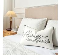 Sanmetex Decorative Christmas Throw Lumbar Pillow Covers 12x20 Inches, Farmhouse Embroidered Rectangle Pillow Case with Allways Kiss Me Goodnight Quote for Sleep, Bed, Bedroom, Home Decor.