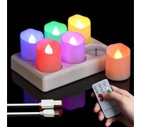 Sanmli 6pcs Rechargeable LED Tea Lights Color Changing with Charging Base, Flameless Votive Candles RGB Flickering with Remote and Timer, Electric Fake Candles, USB Cable Included