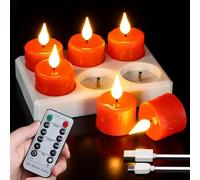Sanmli Rechargeable Flameless Tea Lights with Charging Base and USB Cable, Remote Control and Timer, Realistic Flickering Warm White Light, 6 Pack Red LED Candles