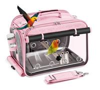 Sanmoncare Airline Approved Bird Carrier, Indestructible Stainless Steel Mesh Parrot Travel Cage, Cockatiels Travel Carrier Lightweight and Portable with Water Bottle and Bowl