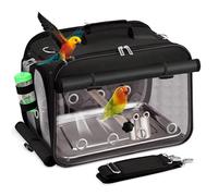 Sanmoncare Airline Approved Bird Carrier, Indestructible Stainless Steel Mesh Parrot Travel Cage, Cockatiels Travel Carrier Lightweight and Portable with Water Bottle and Bowl