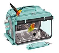 Sanmoncare Airline Approved Bird Carrier, Indestructible Stainless Steel Mesh Parrot Travel Cage, Cockatiels Travel Carrier Lightweight and Portable with Water Bottle and Bowl