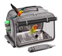 Sanmoncare Airline Approved Bird Carrier, Indestructible Stainless Steel Mesh Parrot Travel Cage, Cockatiels Travel Carrier Lightweight and Portable with Water Bottle and Bowl