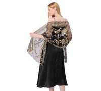 Sanmoury Women's 1920s Sequin Shawl Wraps Fringe Glittering Cape Scarf For Evening Wedding Party, Black Gold, One Size