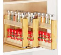 SANNAX Bamboo Pull Out Spice Rack - 3-Drawer 2-Tier Under Cupboard Organiser with Acrylic Panels, Space-Saving Storage for Kitchen & Larder, Natural Bamboo Finish, 7.6 Inches (19.3cm) Wide