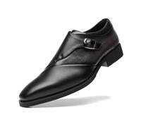SANNAX Men's Leather Shoes Non-Slip Single Strap Monk Elegance Formal Dress Business Uniform Wedding Size 7.5 Black