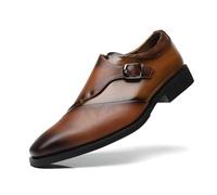 SANNAX Men's Shoes Size 8.5 Non-Slip Single Buckle Monk Elegance Formal Dress Business Uniform Wedding Brown