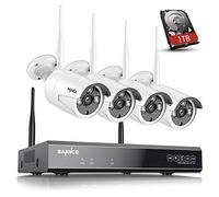 SANNCE Wireless CCTV Camera System, 8CH 5MP NVR, 4X 3.0MP Outdoor Security IP Cameras with P2P, One-Way Audio, Dual WiFi System, Human AI Motion Detection, 1TB Hard Disk, Work with Alexa
