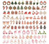 SANNIX 110Pcs/55 Pairs Christmas Charms, Holiday Enamel Charms Red Green Pink Gingerbread Xmas Pendants for DIY Bracelet Necklaces Earrings Craft Supplies