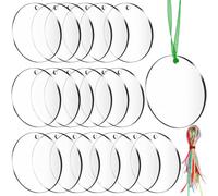 SANNIX 40 Pieces Acrylic Plate Round, Round Acrylic Disc with Hole, Acrylic Pendant, Acrylic Disc for DIY Christmas Decoration