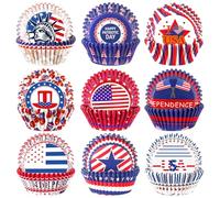 SANNIX 450pcs 4th of July Cupcake Liners, Independence Day American Flag Baking Cups Patriotic Red White Blue Cupcake Liners Muffin Wrappers for 4th of July Party Decorations Supplies(9 Designs)