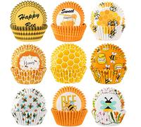 SANNIX 450pcs Bee Cupcake Liners - Yellow Cupcake Wrappers for Bee Party Decorations, Baby Shower, Birthday, Wedding (9 Designs)