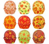 SANNIX 450pcs Fall Cupcake Liners, Thanksgiving Pumpkin Maple Leaf Cake Baking Cups Cupcake Wrappers Paper Wraps Muffin Liners for Autumn Thanksgiving Party Candy Cake Decorations Supplies(9 Designs)