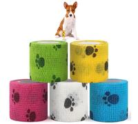 SANNIX 5 Rolls Pet Vet Wrap for Dogs Cats Horse Self Adherent Bandage 2 inch No Woven Elastic Dog Paw Pattern Cohesive Tapes for Finger Wrist Ankle Sports and Stretch Athletic