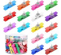 SANNIX 50Pcs Wooden Push Pin Clips,Wooden Clips with Thumb Tacks for Bulletin Board Cork Board Decorations and School Office Craft Photo Note Calendar Crafts Arts Projects Photo Supplies(Multicolor)