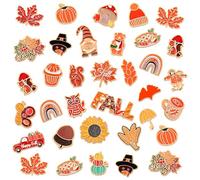 SANNIX 60Pcs Fall Pins, Autumn Enamel Bulk Thanksgiving Lapel Pins Pumpkin Turkey Maple Leaf Brooch Pin for Clothes Bags Hats Accessories, Safety Pin 30 Styles