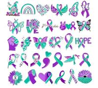 SANNIX 60Pcs Metal Suicide Prevention Awareness Pins, Suicide Prevention Awareness Lapel Pin Purple Teal Ribbon Pins Brooch Mental Health Badge for Social Public Charity Event Favors