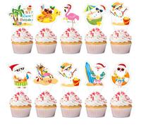 SANNIX 72 Pcs Summer Christmas Cupcake Toppers Christmas in July Cake Topper Santa Surfboard Snowman Gingerbread Elk Cupcake Picks for Xmas in July Decorations