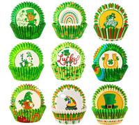 SANNIX St. Patrick's Day Cupcake Liners,450pcs Irish Clover Shamrock Print Baking Green Wrappers Paper Muffin Liners for Party Candy Cake Decorations Supplies(9 Designs),(125-5634)