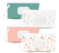 SANNIX Wet Wipes Bag for Babies, 4 Wet Wipes Bag for On the Go Wet Wipes Bag for Babies Portable Reusable Wet Wipe Bag Baby Wet Wipe Dispenser Flowers