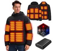 SANNKA Heated Jacket Men with 16000mAh Power Bank,15 Heating Zones Electric Heating Warm Coat Heated Hoodie for Outdoor（S）