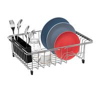 SANNO Dish Drying Rack Expandable Dish Organizer Rack Adjustable Dish Drainers, Over The Sink Dish Rack in Sink or On Counter with Black Utensil Silverware Storage Holder Rustproof