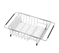 SANNO Dish Drying Rack in Sink or On Counter, Dish Drainer Rack Over Sink Adjustable Dish Organzing Rack Rustproof Stainless Steel with White Utensil Silverware Storage Holders For Kitchen Countertop