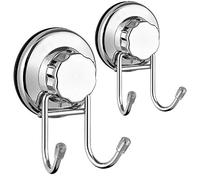 SANNO Bathroom Double Hooks Holder, Strong Vacuum Suction Cups for Flat Smooth Wall Surface Towel Robe Bathroom Kitchen Shower Bath Coat,NeverRust Stainless Steel(2pcs)