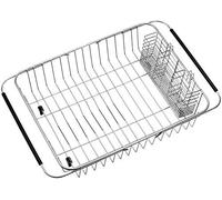 SANNO Expandable Dish Drying Rack Over Sink Dish Rack Shelf in Sink or On Countertop with Stainless Steel Utensil Holder Rustproof Stainless Steel