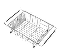 SANNO Expandable Dish Drying Rack with Utensil Cutlery Holder, Dish Drainer Shelf Dish Rack in Sink On Counter with Utensil Silverware Cutlery Holder, Rustproof Stainless Steel