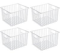 SANNO Freezer Wire Storage Organizer Basket, Refrigerator Storage Baskets Bins Organizer with Built-in Handles for Cabinets, Pantry, Closets, Bedrooms 4 Pack 11"x10"x 7" White