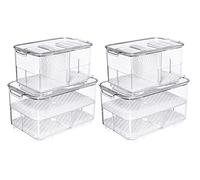 SANNO Fridge Produce Saver Storage Vegetable Fruit Containers Food Produce Saver Container Stackable Refrigerator Organizer Bins Fresh Keeper Drawers Organizer, Set of 4