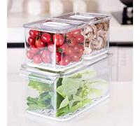 SANNO Fruit Vegetable Fresh Storage Containers Produce Saver FreshWorks Produce - Stackable Refrigerator Kitchen Organizer Keeper, Food Storage Container Bin Keep - Set of 3