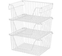 SANNO Large Stackable Wire Baskets Stacking Bins for Vegetable Storage Pantry, Fridge, and Bathroom Organization,3 pack, White