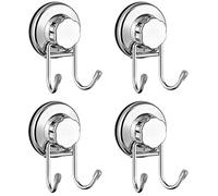 SANNO Powerful Vacuum Suction Cup Hooks for Shower Flat Smooth Wall Surface Towel Robe Bathroom Kitchen Shower Bath Coat,NeverRust Stainless Steel Black (4 Pack)