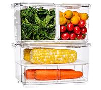 SANNO Produce Saver Food Storage Container with Lids and Vents,Vegetable Fruit Storage Containers Stackable Salad Lettuce Keeper for Refrigerator，set of 2