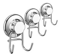 SANNO Suction Cup Hook Holder Shower Hook Super Power Vacumn Suction Bath Hook for Towel Robe Bathroom Kitchen Shower Bath Rustproof Stainless Steel,Set of 3