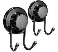 SANNO Suction Cup Hooks, Shower Squeegee Holder, Towel Robe Loofah Holder, Bathroom Kitchen Shower Wall Hooks, Bathroom Accessories, Black (2 Pack)